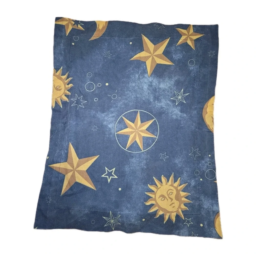 Vintage Celestial Sun Moon Stars King Size Pillowcase Blue Astrology Whimsigoth